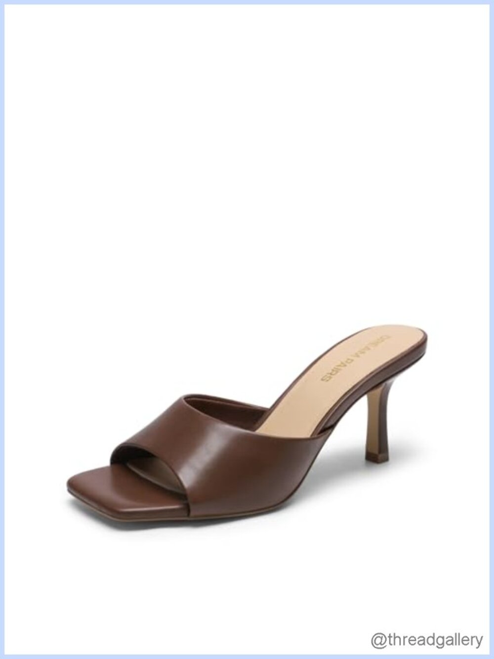 Square Toe Kitten Heel Mule Slide Slip On Faux Leather Sandals